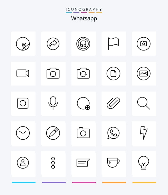 Paquete de iconos creativos de Whatsapp 25 OutLine, como la interfaz de usuario básica del auricular de la cámara básica