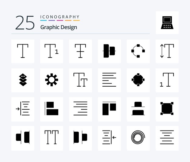 Paquete de íconos Design 25 Solid Glyph que incluye la ruta de fuente de alineación de escala de diseño