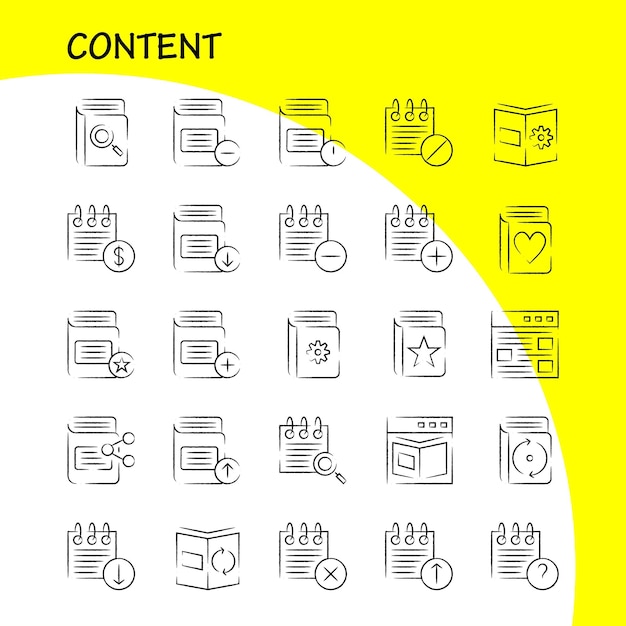 Paquete de iconos dibujados a mano de contenido para diseñadores y desarrolladores