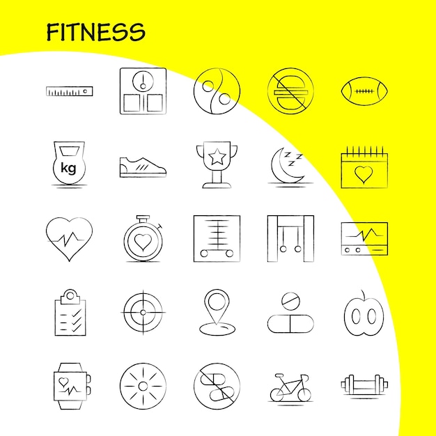 Vector gratuito paquete de iconos dibujados a mano de fitness para diseñadores y desarrolladores iconos de escáner médico monitor de estadísticas medical fitness healthcare gym vector