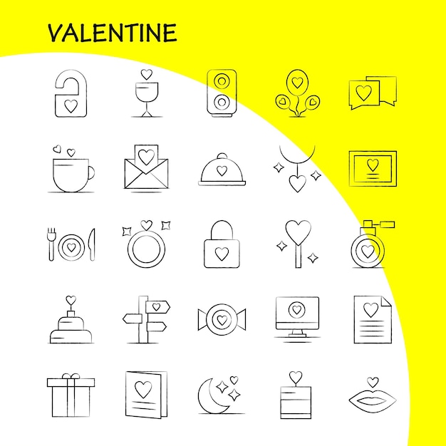 Paquete de iconos dibujados a mano de san valentín para diseñadores y desarrolladores iconos de archivo amor romance imagen de san valentín amor romance vector de san valentín