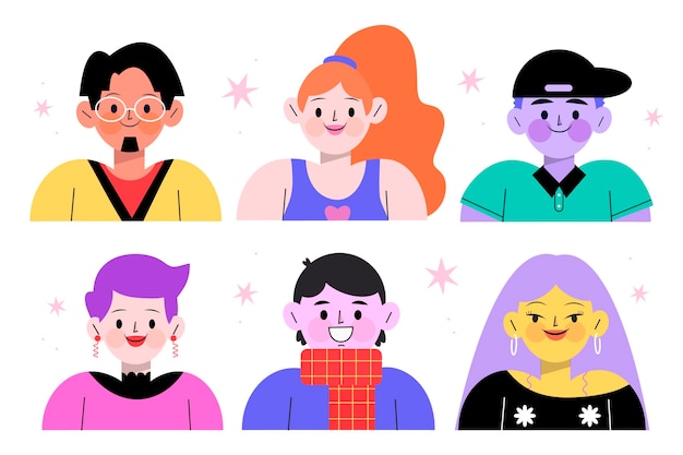 Paquete de iconos de diferentes perfiles dibujados a mano