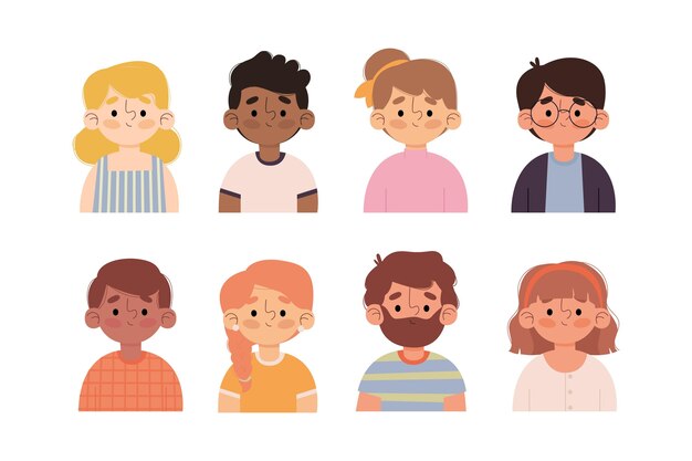 Paquete de iconos de diferentes perfiles dibujados a mano