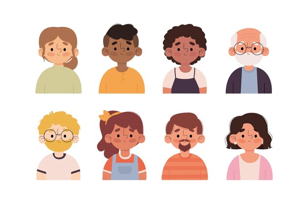 Paquete de iconos de diferentes perfiles dibujados a mano