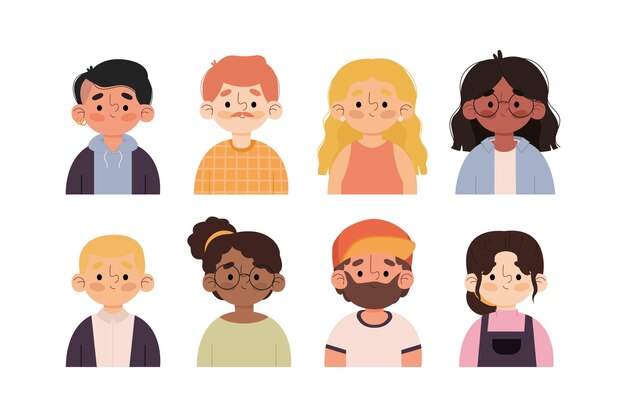 Paquete de iconos de diferentes perfiles dibujados a mano
