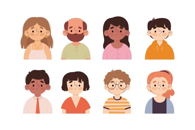 Paquete de iconos de diferentes perfiles dibujados a mano