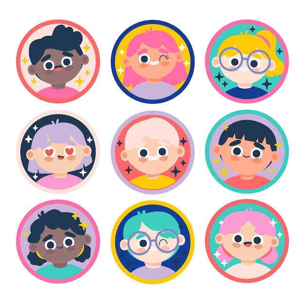 Paquete de iconos de diferentes perfiles dibujados a mano