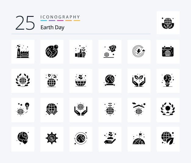 Paquete de íconos de earth day 25 solid glyph que incluye energía día de la tierra día de la agricultura