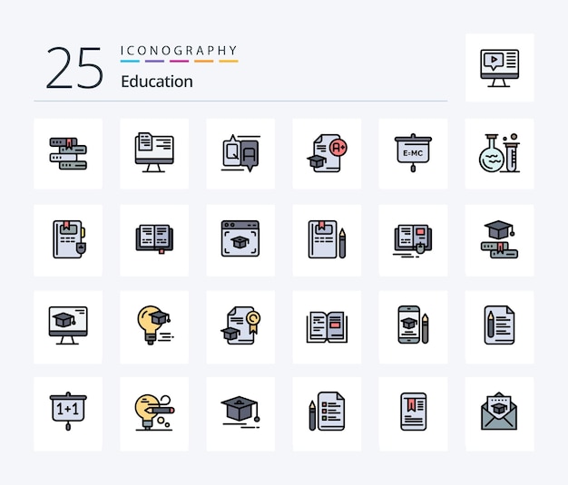 Paquete de íconos de educación de 25 líneas que incluye un documento de educación de chat de graduación de fórmula