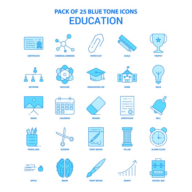 Paquete de iconos de educación tono azul