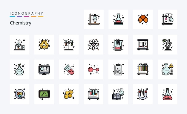Paquete de iconos de estilo lleno de línea de química 25