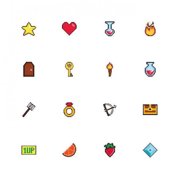 paquete de iconos de estilo pixelado de 8 bits