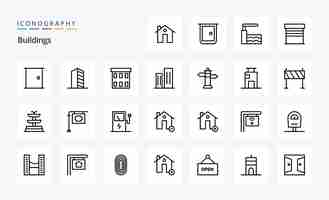 Vector gratuito paquete de iconos de línea de 25 edificios