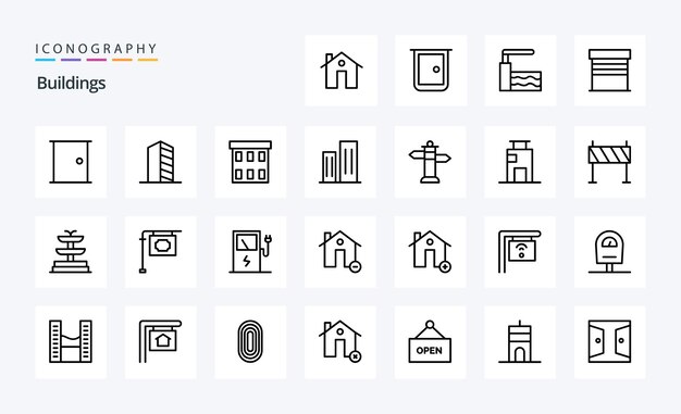 Paquete de iconos de línea de 25 edificios
