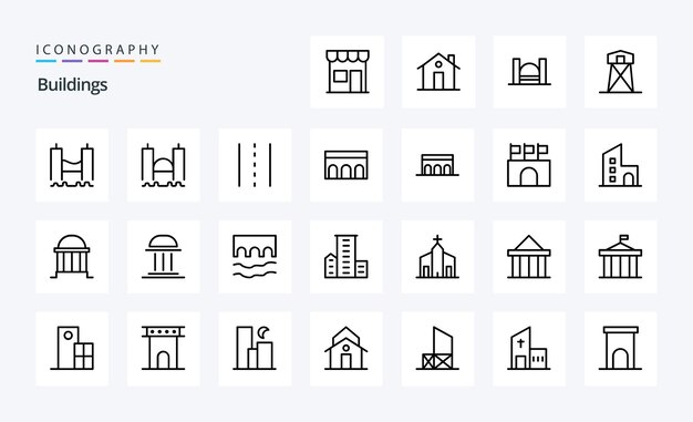 Paquete de iconos de línea de 25 edificios