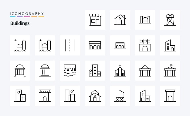 Paquete de iconos de línea de 25 edificios