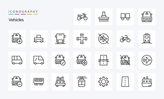 Paquete de iconos de línea de 25 vehículos Ilustración de iconos vectoriales