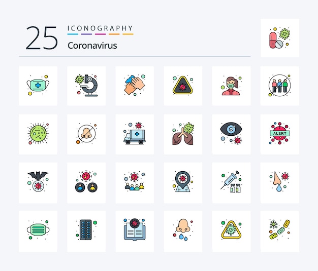 Paquete de iconos llenos de línea Coronavirus 25 que incluye lavado de aviso de virus de advertencia de alerta