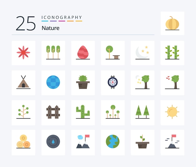 Vector gratuito paquete de iconos nature 25 flat color que incluye naturaleza media luna naturaleza medio parque