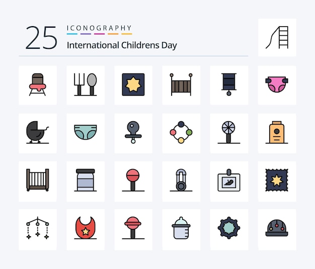 Paquete de íconos rellenos de 25 líneas para bebés que incluye geometría infantil de juguete