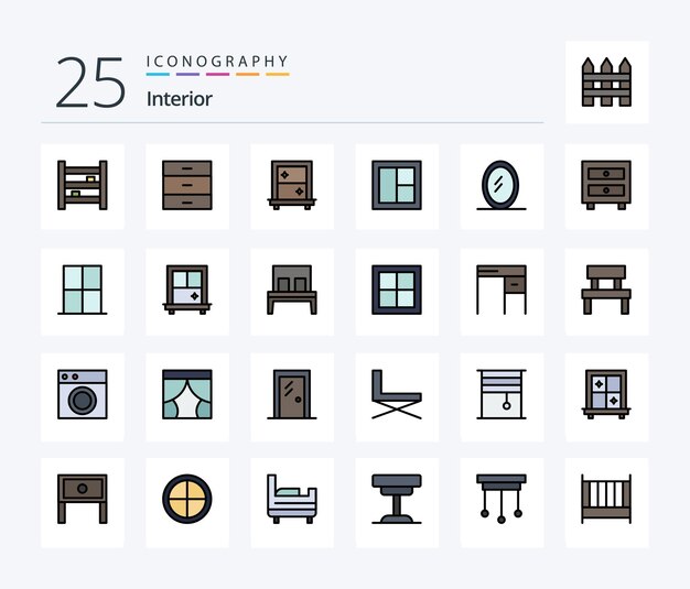 Paquete de iconos rellenos de 25 líneas interiores que incluye el marco interior interior de la ventana interior