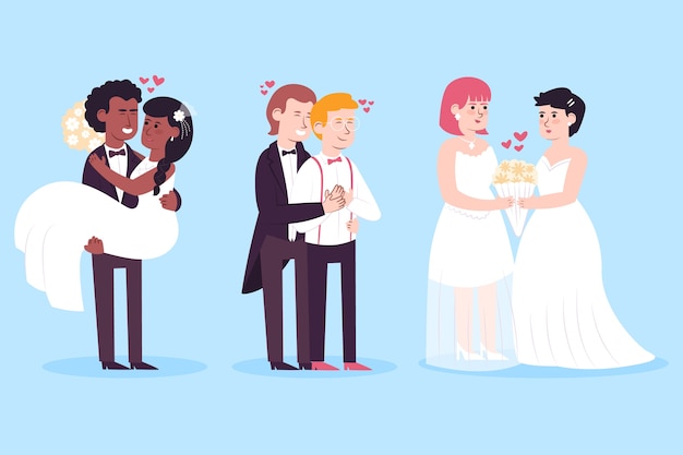 Vector gratuito paquete de ilustración de parejas de boda