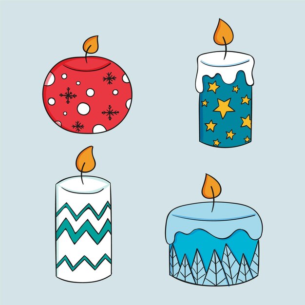 Paquete de ilustración de vela de navidad dibujada a mano