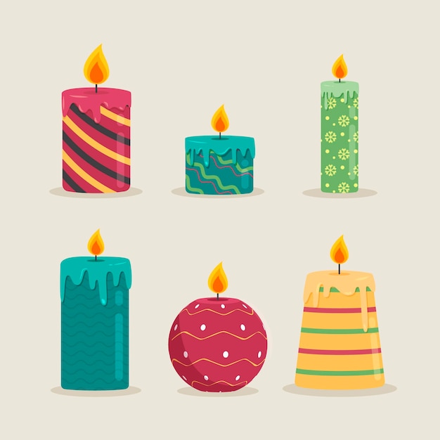 Paquete de ilustración de vela de navidad de diseño plano