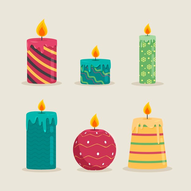 Paquete de ilustración de vela de navidad de diseño plano