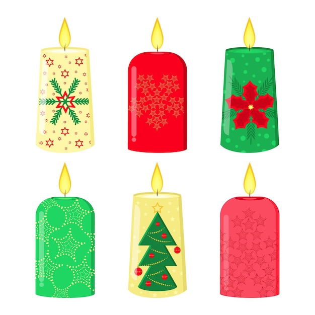 Paquete de ilustración de vela de navidad de diseño plano