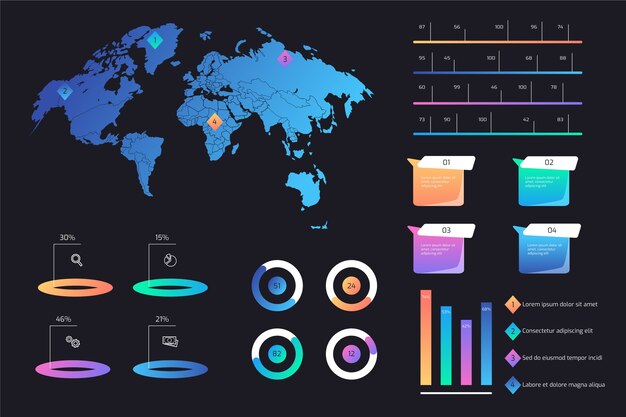 Paquete de infografía degradado colorido