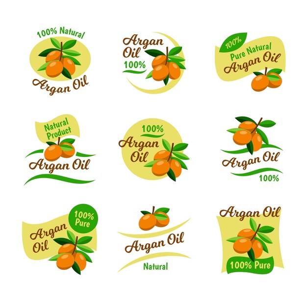 Paquete de insignias de aceite de argán plano orgánico