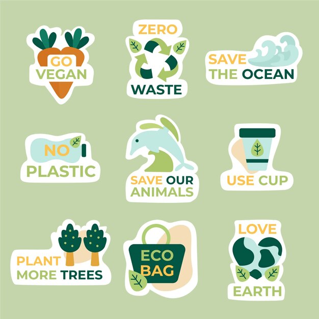 Paquete de insignias ecológicas de diseño plano