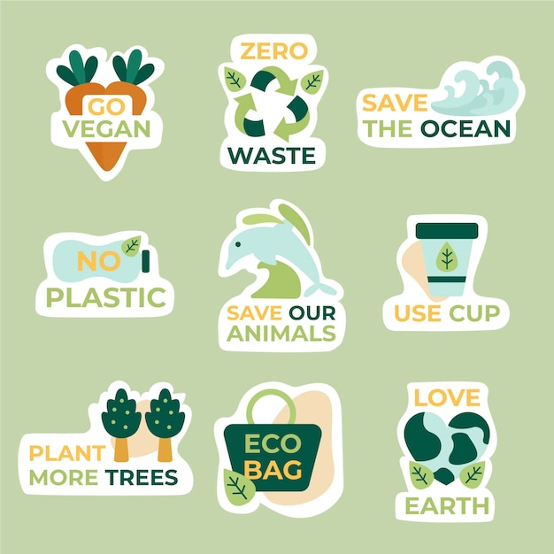 Paquete de insignias ecológicas de diseño plano
