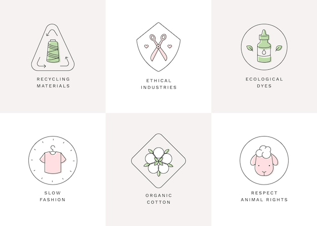 Vector gratuito paquete de insignias de moda lenta de diseño plano