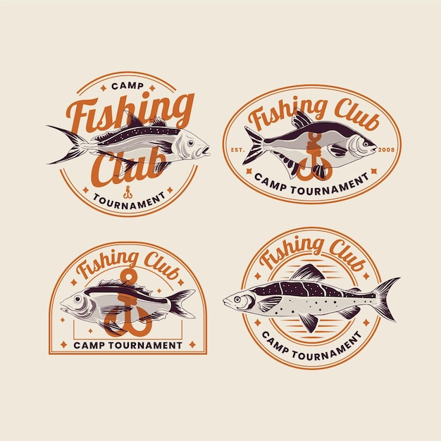 Paquete de insignias de pesca vintage detallado
