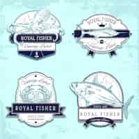 Vector gratuito paquete de insignias de pesca vintage