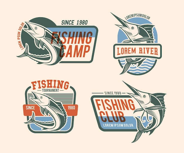 Paquete de insignias de pesca vintage