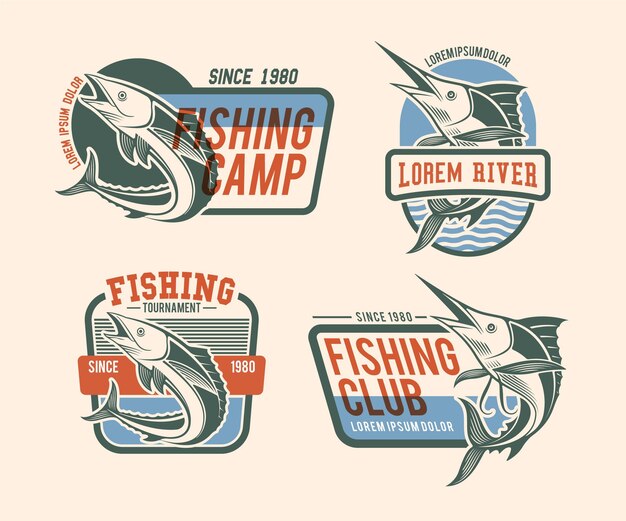 Paquete de insignias de pesca vintage