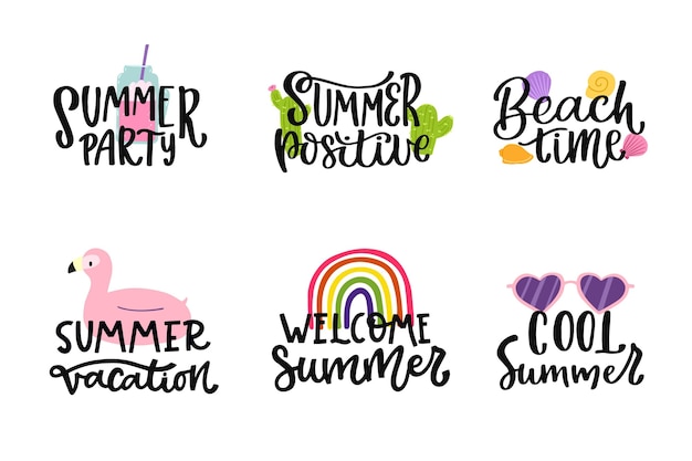 Vector gratuito paquete de insignias de verano con letras