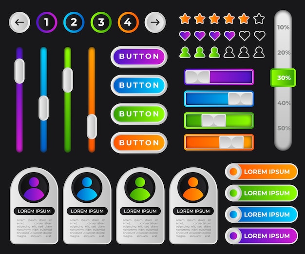 Vector gratuito paquete de kit de interfaz de usuario de color degradado