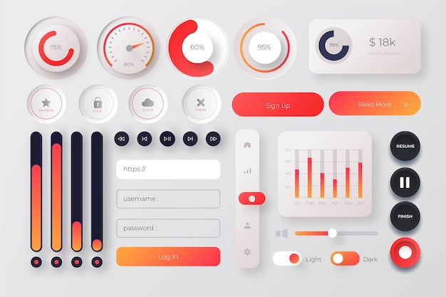 El paquete del kit ui de color gradiente
