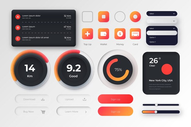 El paquete del kit ui de color gradiente