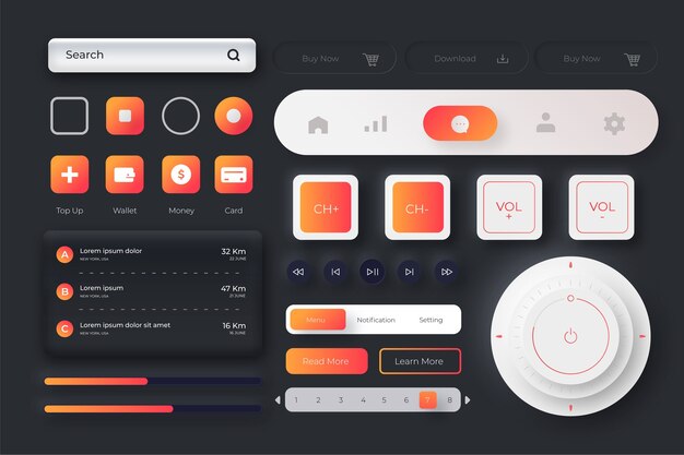 El paquete del kit ui de color gradiente