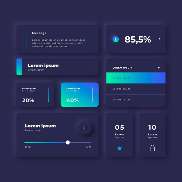 El paquete del kit ui de color gradiente