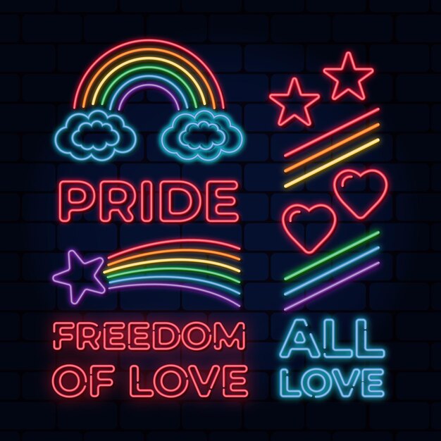 Paquete de letreros de neón del día del orgullo