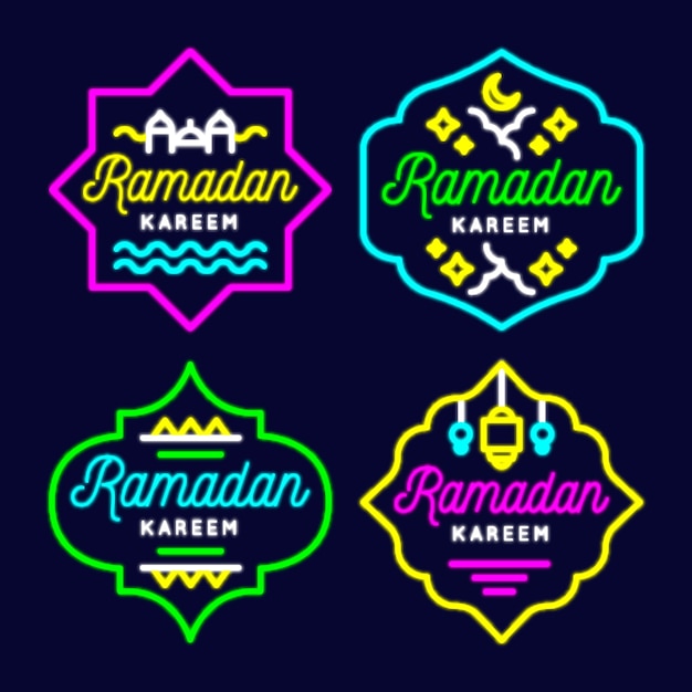 Paquete de letreros de neón de ramadán