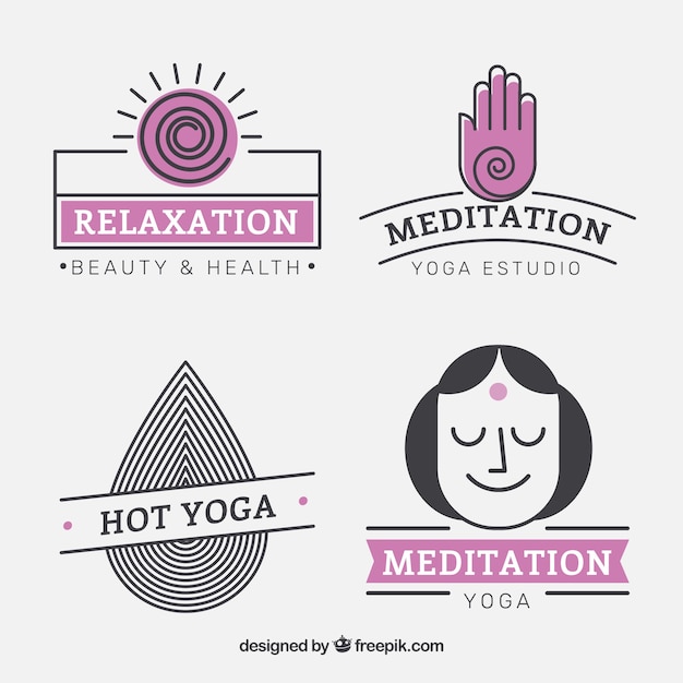 Paquete lindo centro de yoga logotipos en estilo lineal