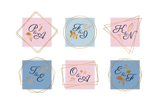 Paquete de logotipo de boda pastel