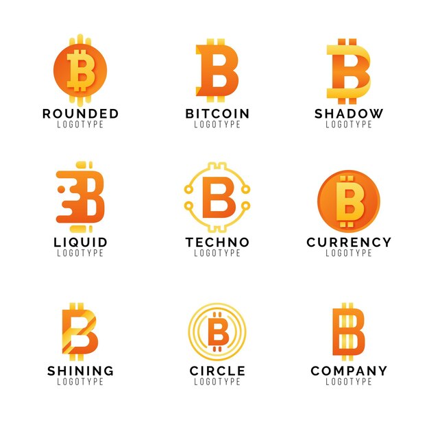 Paquete de logotipo degradado de bitcoin